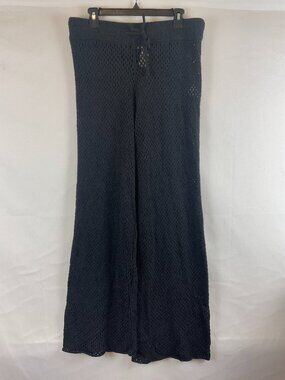 We Wore What Knit Semi-Open Weave Pants L Black Elastic Tie Waist Wide Leg